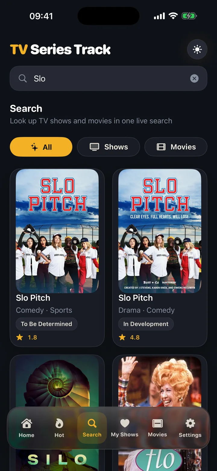 Unified search for TV shows and movies with filters.